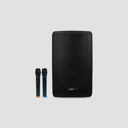 PERSANG MAX 15R Public Address (PA) Speaker with 2 UHF-Wireless Microphones | 250 Watts RMS/2500 PMPO | 38.10 cm Woofer | Echo, Volume & Guitar Tuning System | Supports SD and USB | Black Colo Persang Karaoke