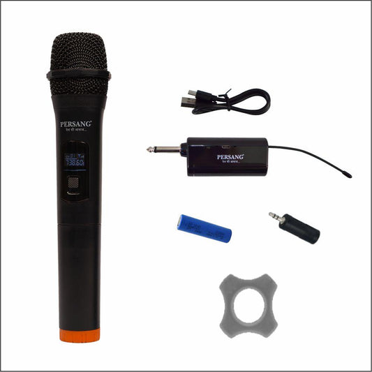PERSANG UHF Wireless Microphone with Upto 7 Hours Playtime - Auto Connect Recharageable 100ft Rage Receiver, 1/4 Audio Connector Jack, Light Weight Mic for Karaoke, Sound Mixer, PA & Car Audio Persang Karaoke
