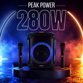 Persang Lyrics Lounge Portable Bluetooth Karaoke Party Speaker with 2 Wireless Mics, 280W Peak Power, LED Lights, USB, & TWS Pairing