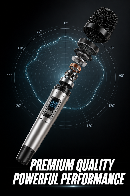 PERSANG Octane 9 Premium UHF Wireless Microphones, Dual Handheld Cordless Microphone System with Type-C Rechargeable Battery, Plug & Play Receiver for Karaoke, Singing, Stage, Events & PA Systems