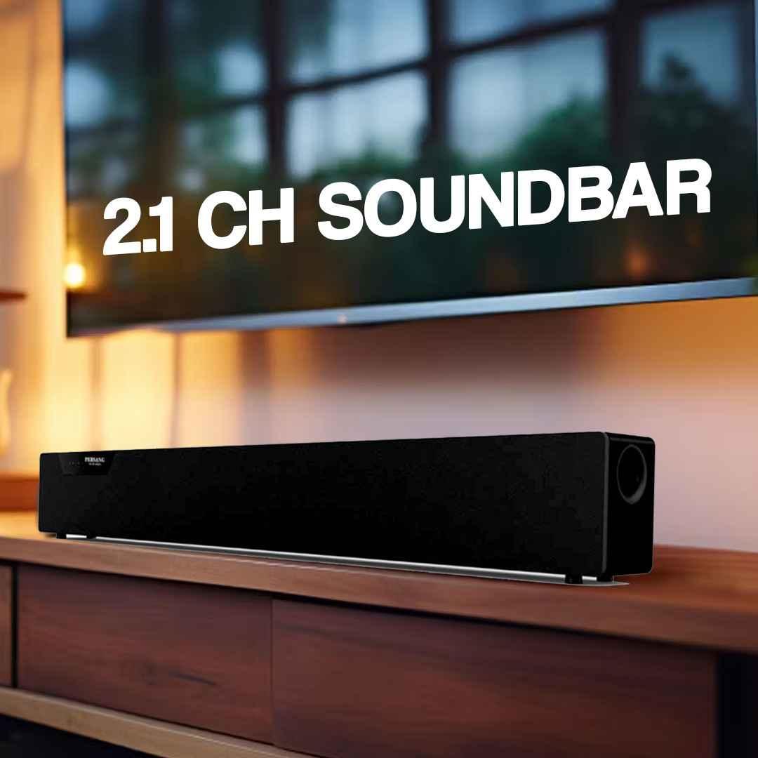 PERSANG Amigo Soundbar 140 Watts RMS CH Wooden Soundbar with in-Built Sub Woofer Bluetooth Wall Mountable Fully Function Remote