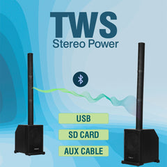 PERSANG Astra 12 6000 watts peak Power , Portable Line Array Speaker 180 Degree Coverage, Large 30.48CM Woofers, TWS Functions, Portable Detachable Bars, Multi-Connectivity Bluetooth, SD Card, USB slot