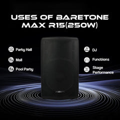 PERSANG MAX 15R Public Address (PA) Speaker with 2 UHF-Wireless Microphones | 250 Watts RMS/2500 PMPO | 38.10 cm Woofer | Echo, Volume & Guitar Tuning System | Supports SD and USB | Black Colo