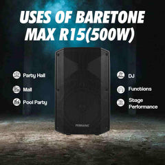 PERSANG MAX 15R Public Address (PA) Speaker with 38.10 cm Woofer | 500 Watts RMS/5000 PMPO | Two Way DSP EQ Options for Tuning Audio System | Supports SD and USB | Black Color