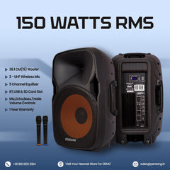 PERSANG Lucas 150W RMS PA Speaker with Bass 38.1CM Woofer, Vocal Recording, with Multi-Connectivity Bluetooth, SD Card,USB | Support Computer, LED TV, Mobile, Laptop