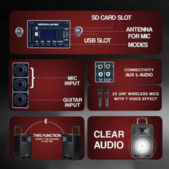 PERSANG Octane 9 Premium (12) 30.48 CMS Trolley Speaker | 2X UHF Karaoke Wireless Mic | Upto 7 Hrs Playtime | 100 Watts RMS/1000 PMPO| 30.48 cm Driver | Audio & Music Recording | Bluetooth/Aux/USB & SD Card,1 Year Warranty