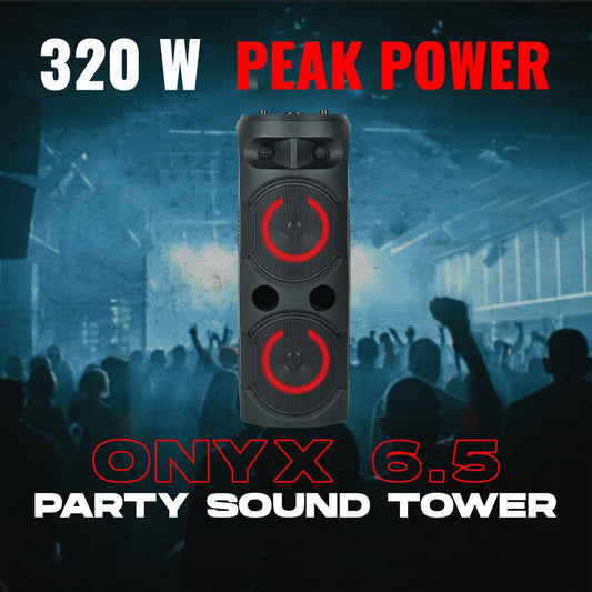 PERSANG Onyx Sound Party Speaker with wireles microphone , 320 watts peak with Dual Bass 16.51 CM Drivers, 4 Hours Playtime, with Dynamic Light, Bluetooth 5.1, SD Card, USB, AUX & TWS Options Connectivity