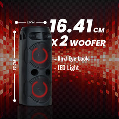 PERSANG Onyx Sound Party Speaker with wireles microphone , 320 watts peak with Dual Bass 16.51 CM Drivers, 4 Hours Playtime, with Dynamic Light, Bluetooth 5.1, SD Card, USB, AUX & TWS Options Connectivity