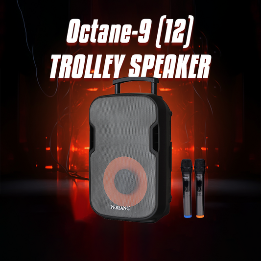 Persang Octane-9 (12) 30.48 cms Singing Trolley Speaker with Recording | Upto 4 Hours Playback Time, 2 Karaoke MIC| CM Woofers | Bluetooth, SD, TFT & USB