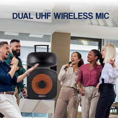 Persang Octane 9 V1 (15) 38.1 Singing Trolley Bluetooth Speaker with 2X UHF Mic & Remote, 400 watts peak power, Upto 4 Hrs Playtime,FM,Bluetooth, USB/SD Card/AUX | EQ Modes & Reactive RGB Lights