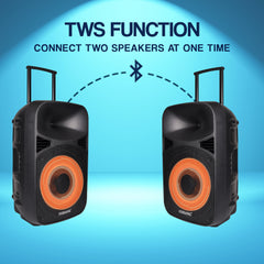 Persang Octane 9 V1 (15) 38.1 Singing Trolley Bluetooth Speaker with 2X UHF Mic & Remote, 400 watts peak power, Upto 4 Hrs Playtime,FM,Bluetooth, USB/SD Card/AUX | EQ Modes & Reactive RGB Lights