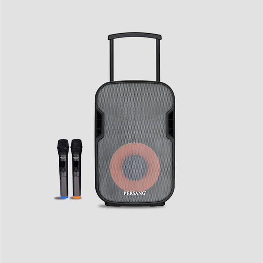 Persang Octane 9 (15) 38.1 Singing Trolley Bluetooth Speaker with 2X UHF Mic & Remote, 50 Watts RMS / 500 PMPO, Upto 4 Hrs Playtime,FM,Bluetooth, USB/SD Card/AUX | EQ Modes & Reactive RGB Lights
