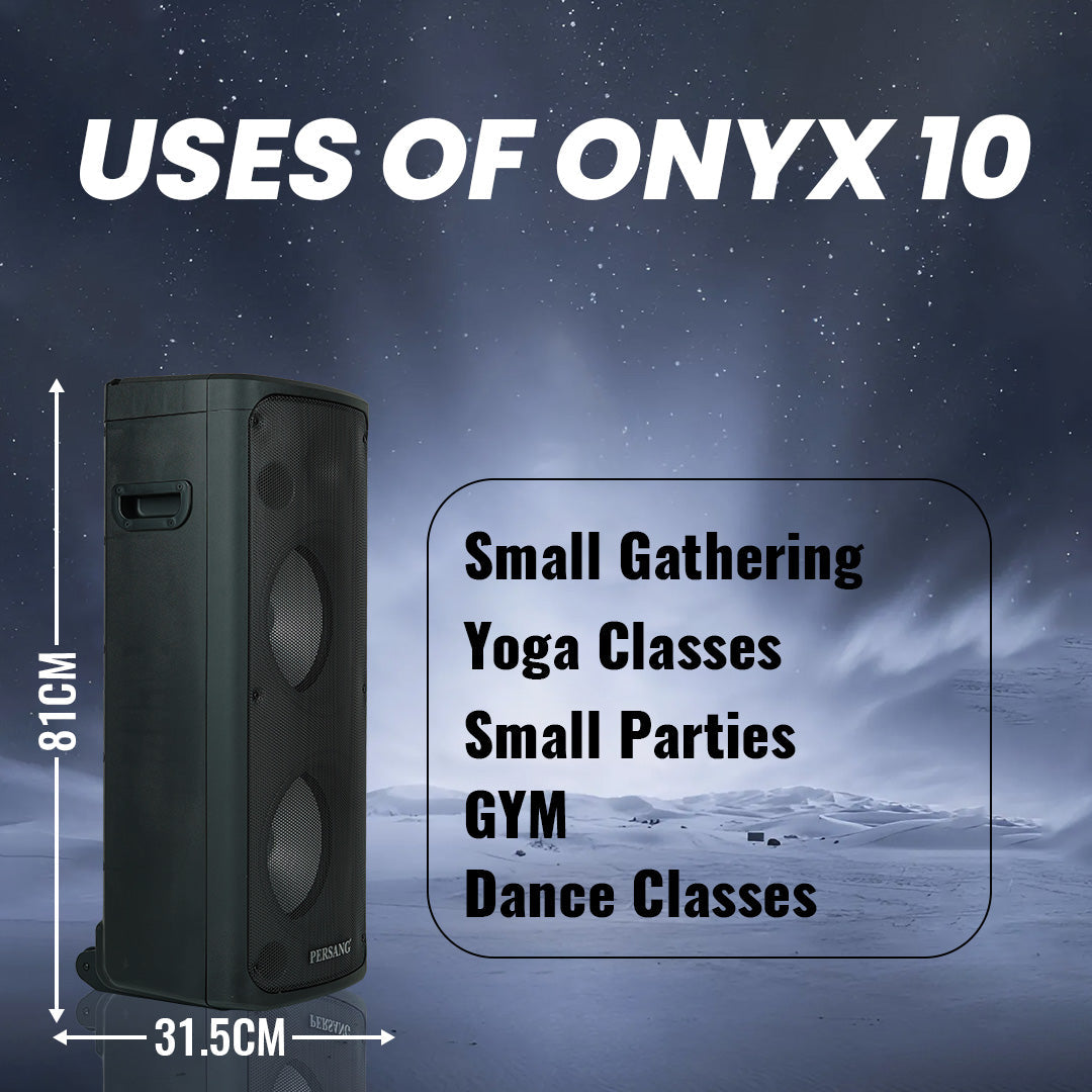 PERSANG Onyx 10 Tower Speaker | 60 Watts RMS / 600 PMPO Speakers with (25.4 cm) Dual Woofers | Mono Bluetooth Speaker | Upto 4 Hrs Playback Time with Type C Charging,Multi-Connectivity Party Speakers Persang Karaoke