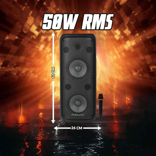 PERSANG Onyx 8 Tower Speaker With microphone | 50 Watt RMS/500 PMPO with (20.32 cm) Dual Woofers | Mono Bluetooth Speaker |Upto 4 Hours Play Time with Type C Charging,Multi-Connectivity Party Truly Wireless Speakers